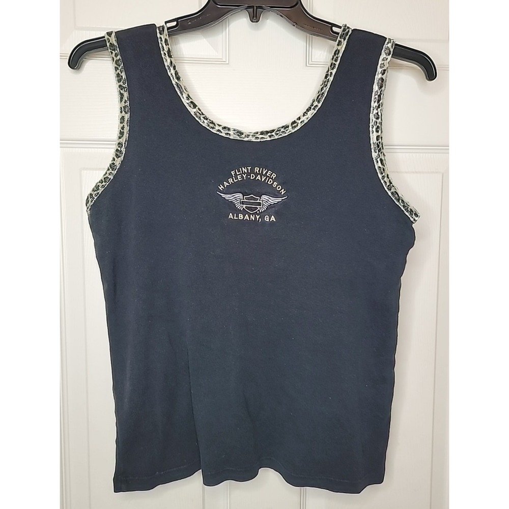 Harley Davidson Vintage 90's Albany GA Tank Top Women's XL Leopard Trim Y2K